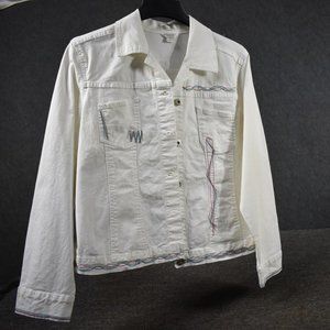 Christopher & Banks White Denim Texture Jacket w/Colored Stitching - size XL
